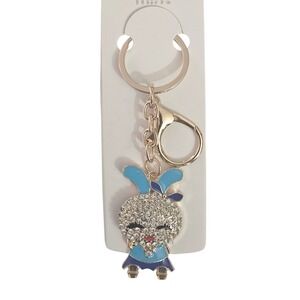 Cute‎ Rhinestone Bunny Rabbit Keychain Blue Bow Bag Charm Women Accessory